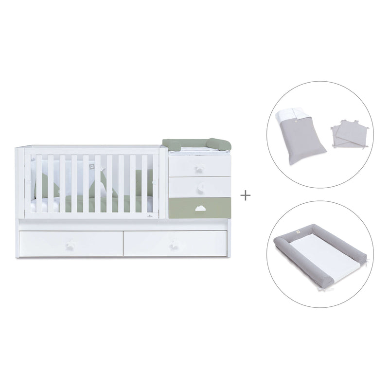 Cuna convertible 70x140 cm blanca/verde-oliva · Sero Bubble Erba K554-M7756