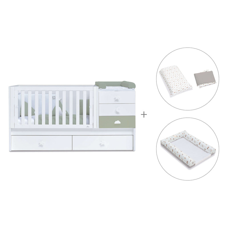Cuna convertible 70x140 cm blanca/verde-oliva · Sero Bubble Erba K554-M7756