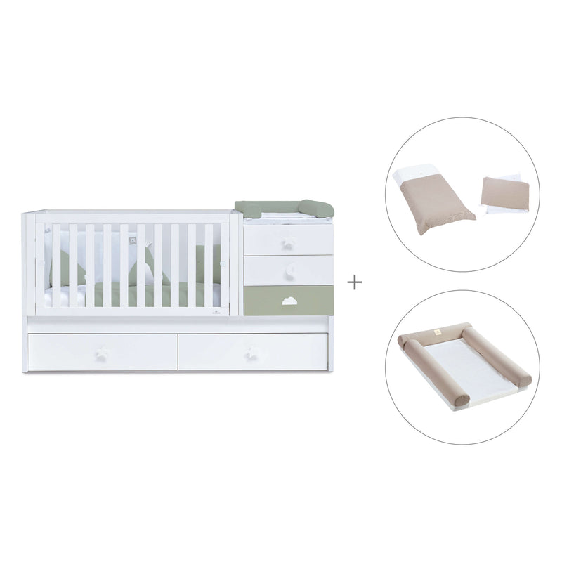 Cuna convertible 70x140 cm blanca/verde-oliva · Sero Bubble Erba K554-M7756