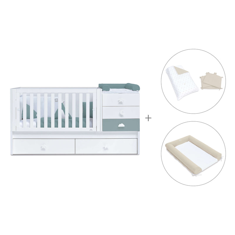 Cuna convertible 70x140 cm blanca/eucalipto · Sero Bubble Eucalyptus K554-M7757