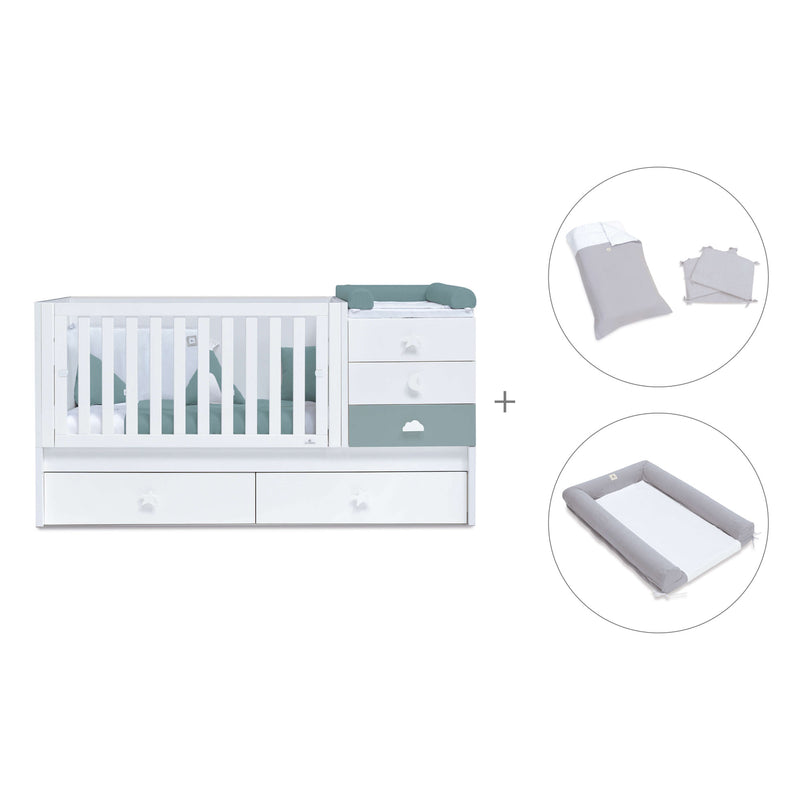 Cuna convertible 70x140 cm blanca/eucalipto · Sero Bubble Eucalyptus K554-M7757