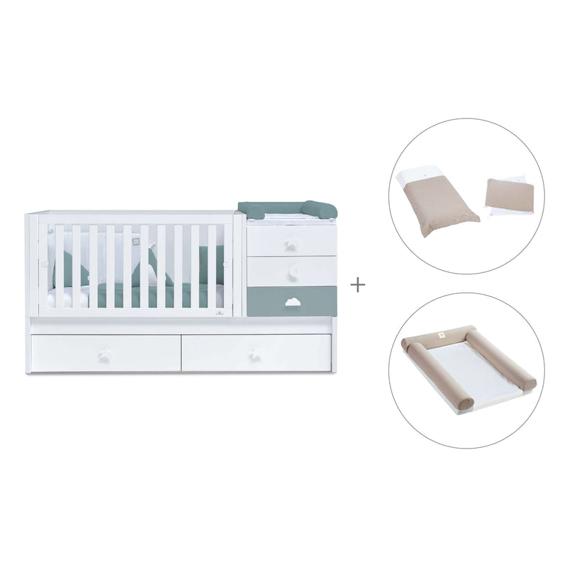 Cuna convertible 70x140 cm blanca/eucalipto · Sero Bubble Eucalyptus K554-M7757