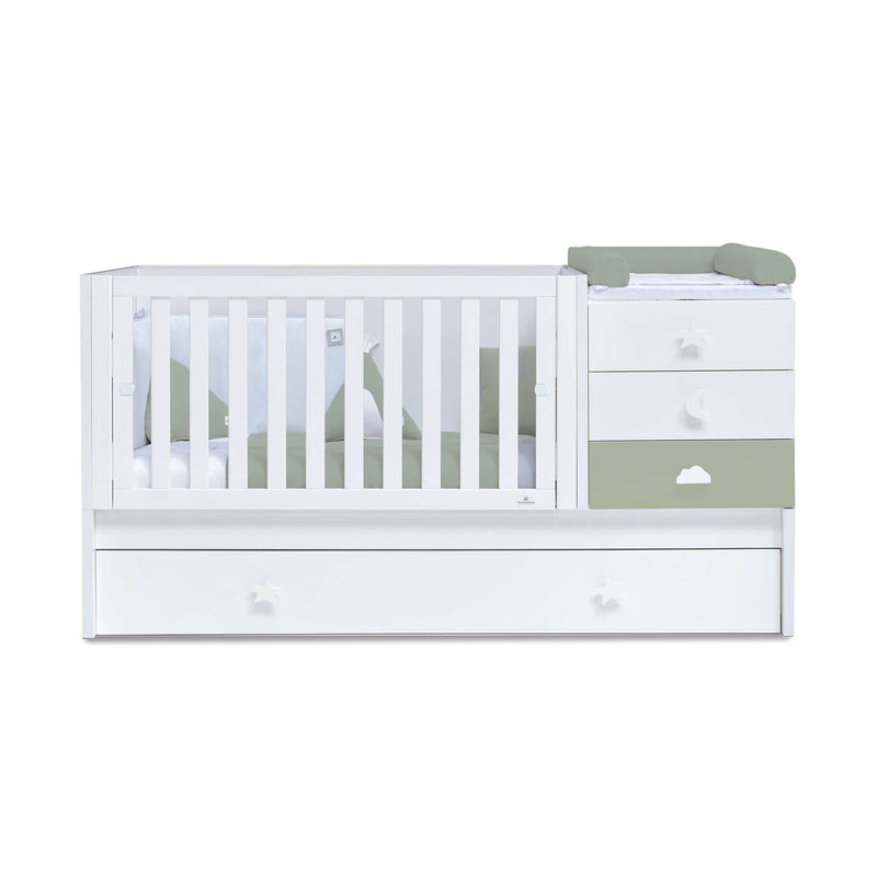 Cuna convertible 70x140 cm blanca/verde-oliva · Sero Bubble Erba K554-M7756