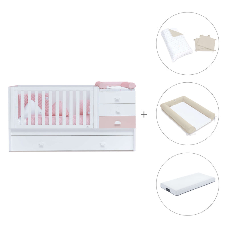 Cuna convertible 70x140 cm en blanco/rosa · Sero Bubble K554-M7742