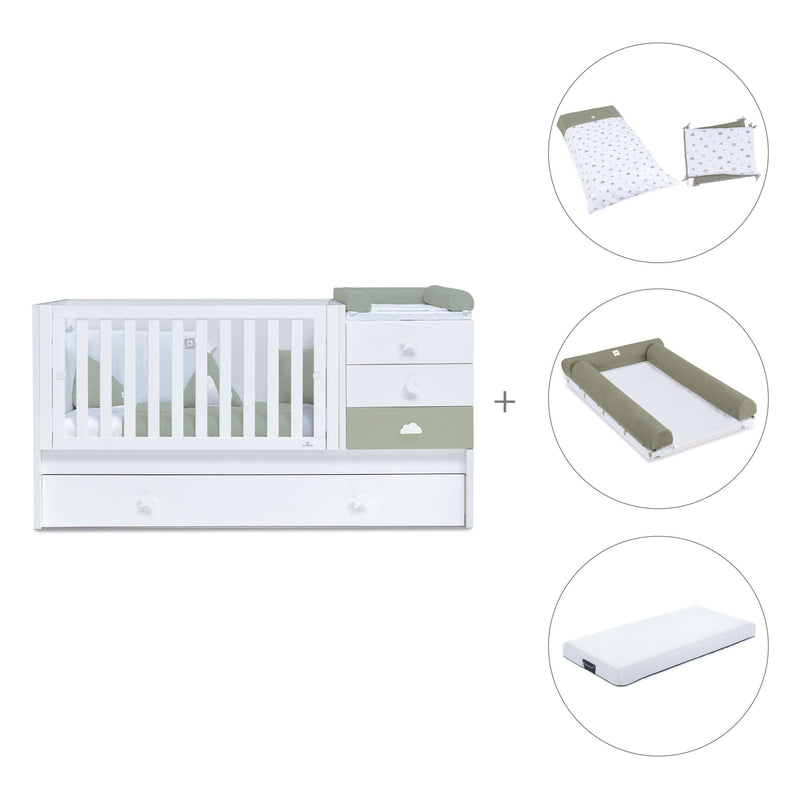 Cuna convertible 70x140 cm blanca/verde-oliva · Sero Bubble Erba K554-M7756