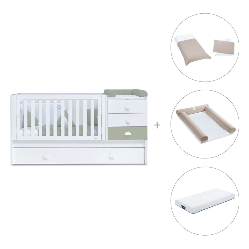 Cuna convertible 70x140 cm blanca/verde-oliva · Sero Bubble Erba K554-M7756