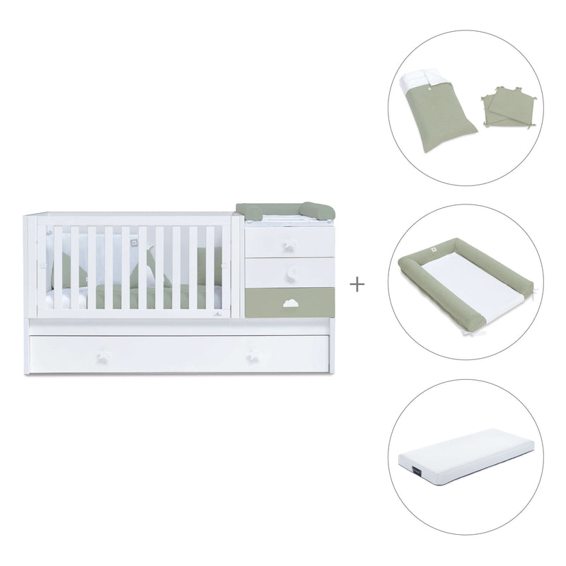 Cuna convertible 70x140 cm blanca/verde-oliva · Sero Bubble Erba K554-M7756