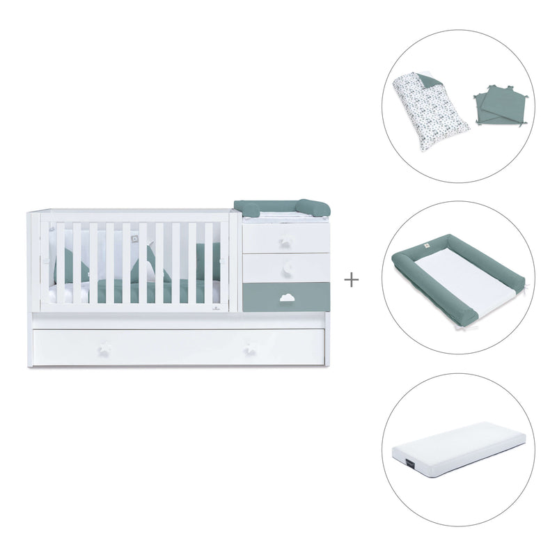 Cuna convertible 70x140 cm blanca/eucalipto · Sero Bubble Eucalyptus K554-M7757