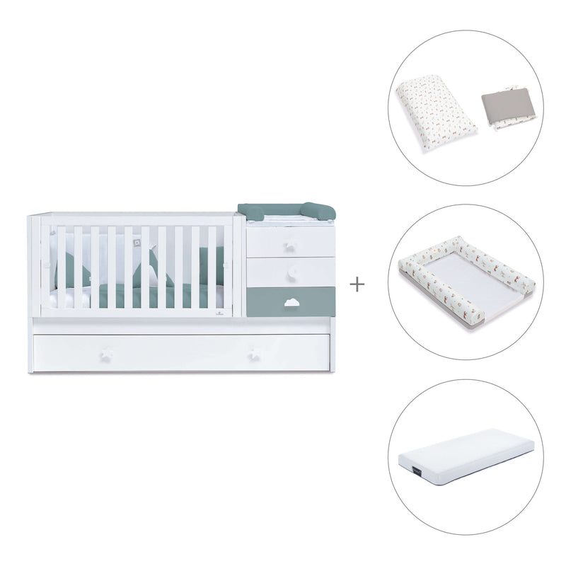 Cuna convertible 70x140 cm blanca/eucalipto · Sero Bubble Eucalyptus K554-M7757