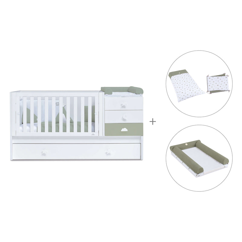 Cuna convertible 70x140 cm blanca/verde-oliva · Sero Bubble Erba K554-M7756