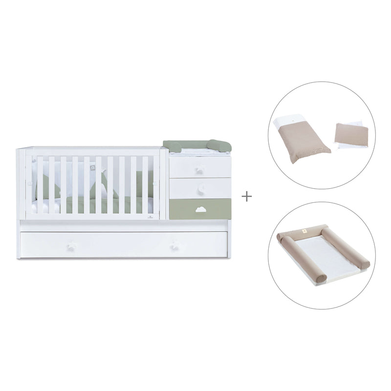 Cuna convertible 70x140 cm blanca/verde-oliva · Sero Bubble Erba K554-M7756