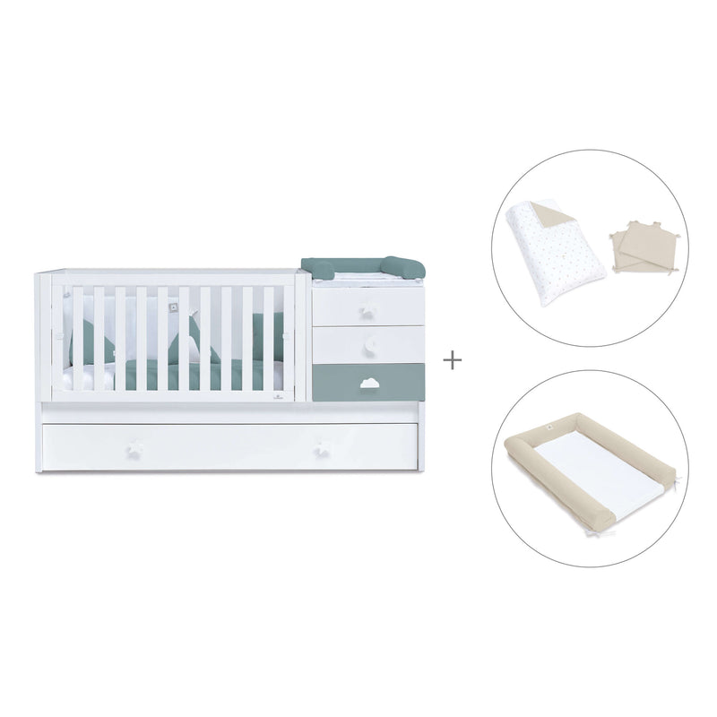 Cuna convertible 70x140 cm blanca/eucalipto · Sero Bubble Eucalyptus K554-M7757