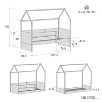 Cama Montessori 90x200 cm con cajón/cama nido en madera · Sogni XL NB2000