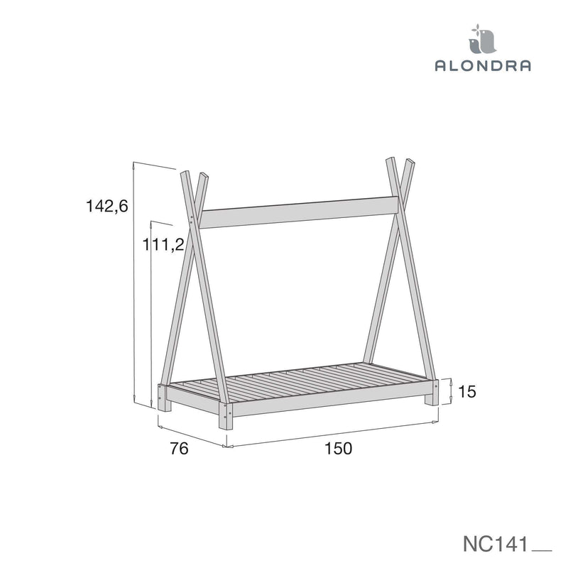 Estructura cama Montessori 70x140 cm en forma de tipi blanca · Indy NC141-M70