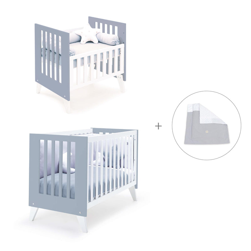 Minicuna y cuna todo en uno (7en1) blanca/azul · Nexo Tre Blu denim C187T-M7741