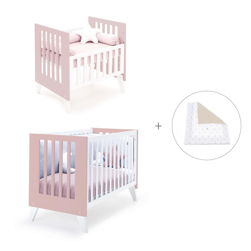 Minicuna y cuna todo en uno (7en1) blanca/rosa claro · Nexo Tre Flamingo C187T-M7742