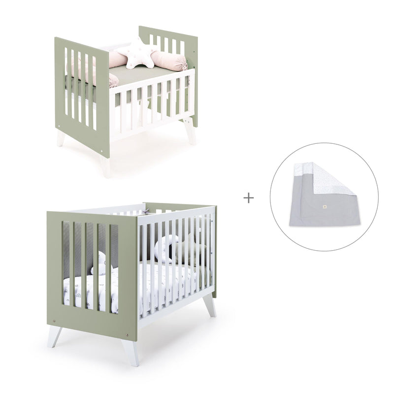 Minicuna y cuna todo en uno (7en1) blanca/verde-oliva · Nexo Tre Erba C187T-M7756