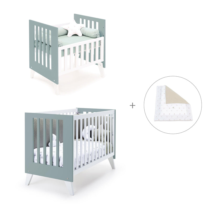 Minicuna y cuna todo en uno (7en1) blanca/verde eucalipto · Nexo Tre Eucalyptus C187T-M7757