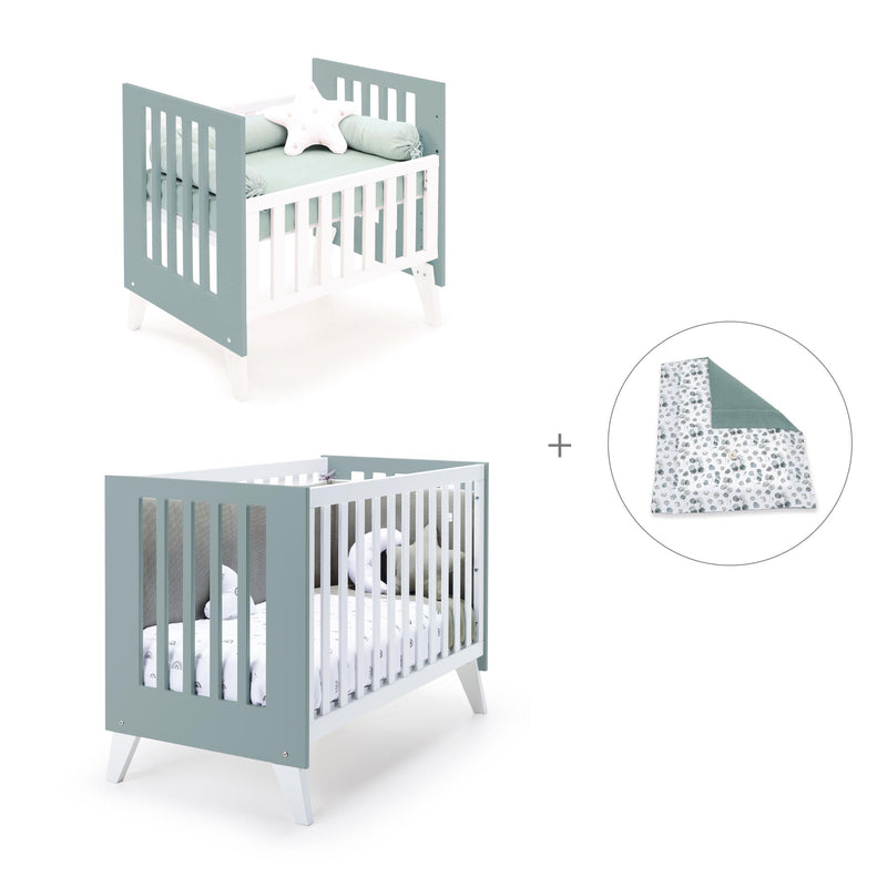Minicuna y cuna todo en uno (7en1) blanca/verde eucalipto · Nexo Tre Eucalyptus C187T-M7757
