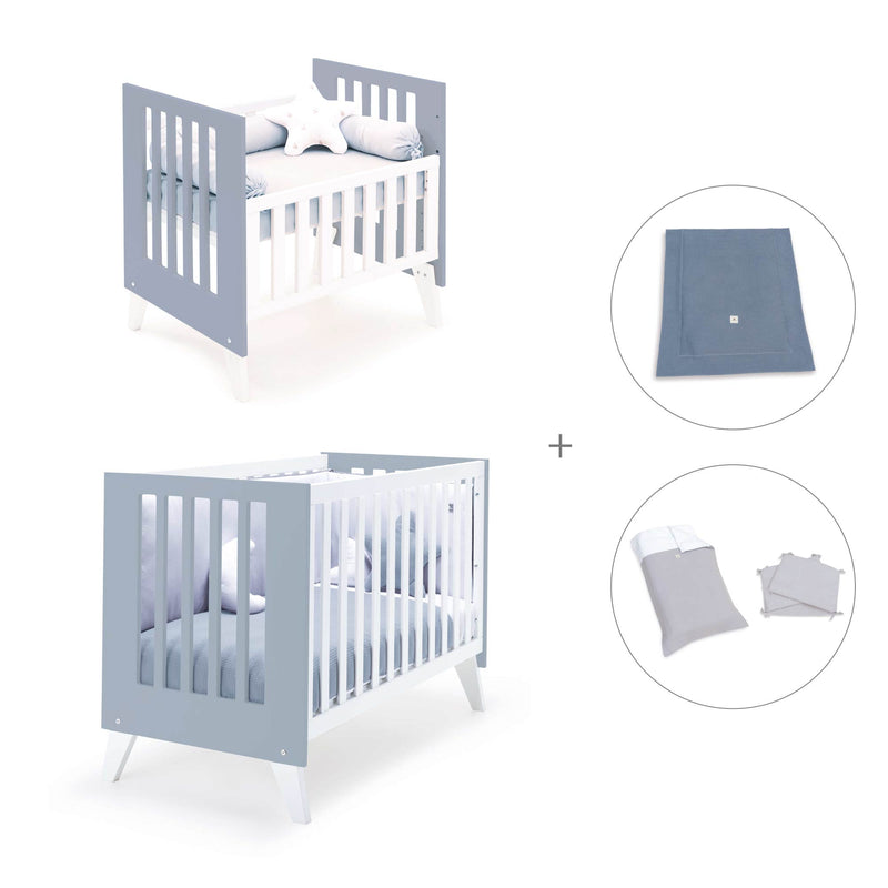 Minicuna y cuna todo en uno (7en1) blanca/azul · Nexo Tre Blu denim C187T-M7741