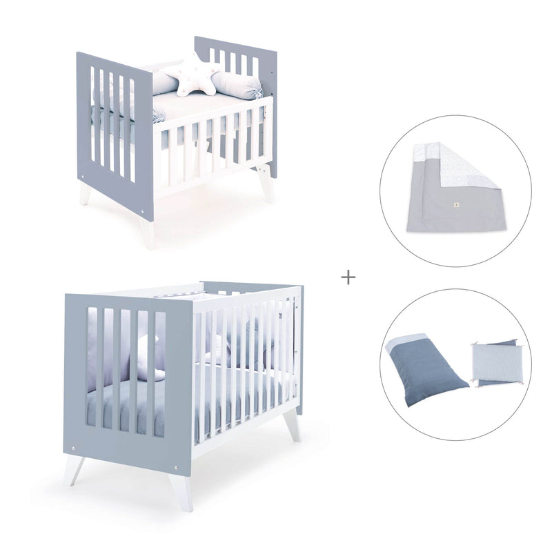 Minicuna y cuna todo en uno (7en1) blanca/azul · Nexo Tre Blu denim C187T-M7741