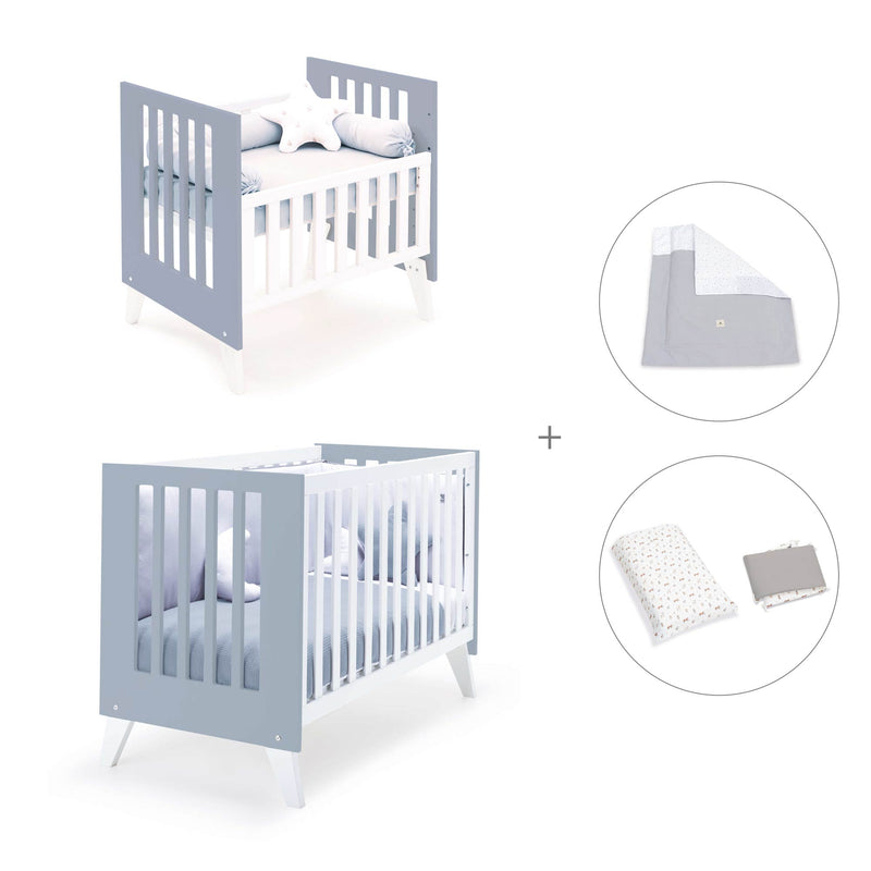 Minicuna y cuna todo en uno (7en1) blanca/azul · Nexo Tre Blu denim C187T-M7741