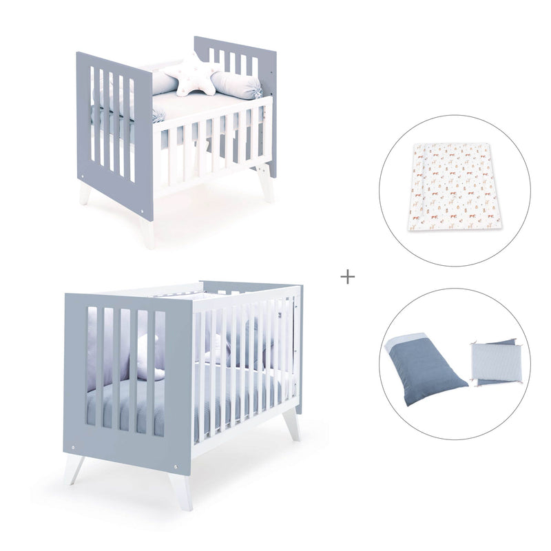 Minicuna y cuna todo en uno (7en1) blanca/azul · Nexo Tre Blu denim C187T-M7741