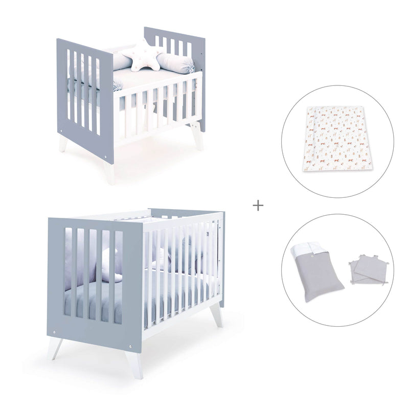 Minicuna y cuna todo en uno (7en1) blanca/azul · Nexo Tre Blu denim C187T-M7741