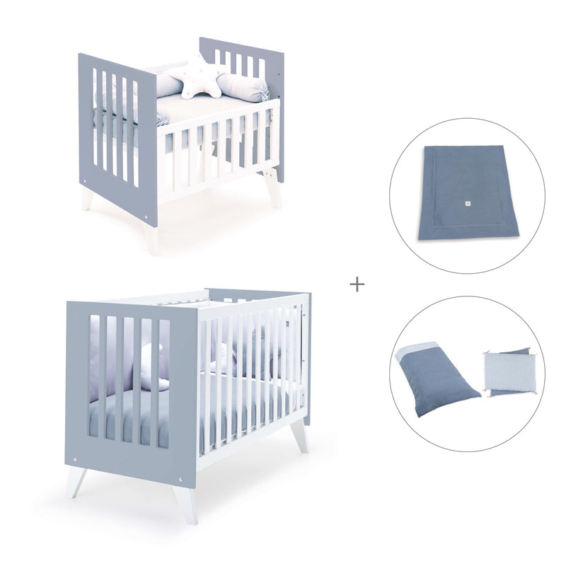 Minicuna y cuna todo en uno (7en1) blanca/azul · Nexo Tre Blu denim C187T-M7741