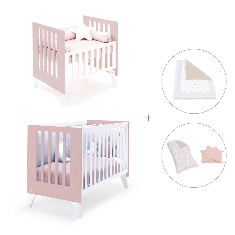 Minicuna y cuna todo en uno (7en1) blanca/rosa claro · Nexo Tre Flamingo C187T-M7742