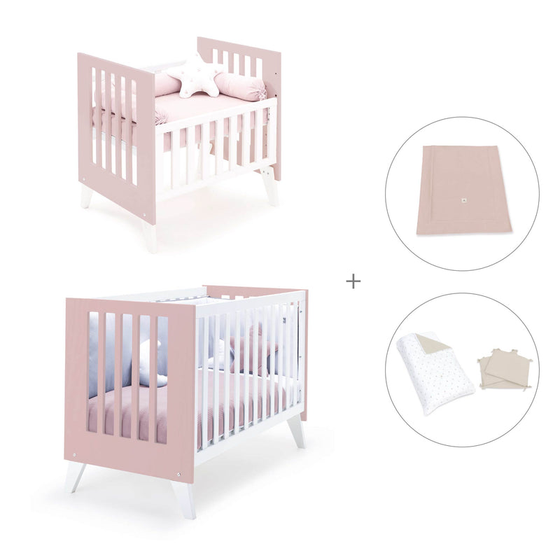 Minicuna y cuna todo en uno (7en1) blanca/rosa claro · Nexo Tre Flamingo C187T-M7742