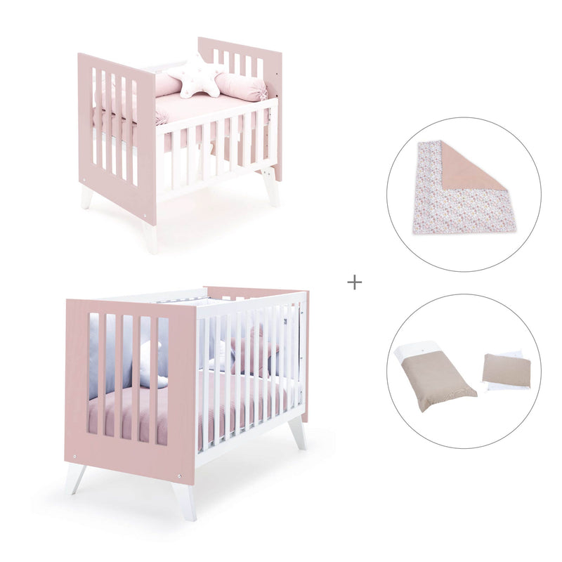 Minicuna y cuna todo en uno (7en1) blanca/rosa claro · Nexo Tre Flamingo C187T-M7742