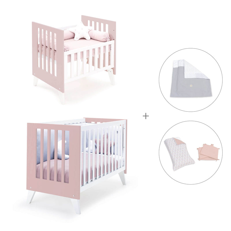 Minicuna y cuna todo en uno (7en1) blanca/rosa claro · Nexo Tre Flamingo C187T-M7742