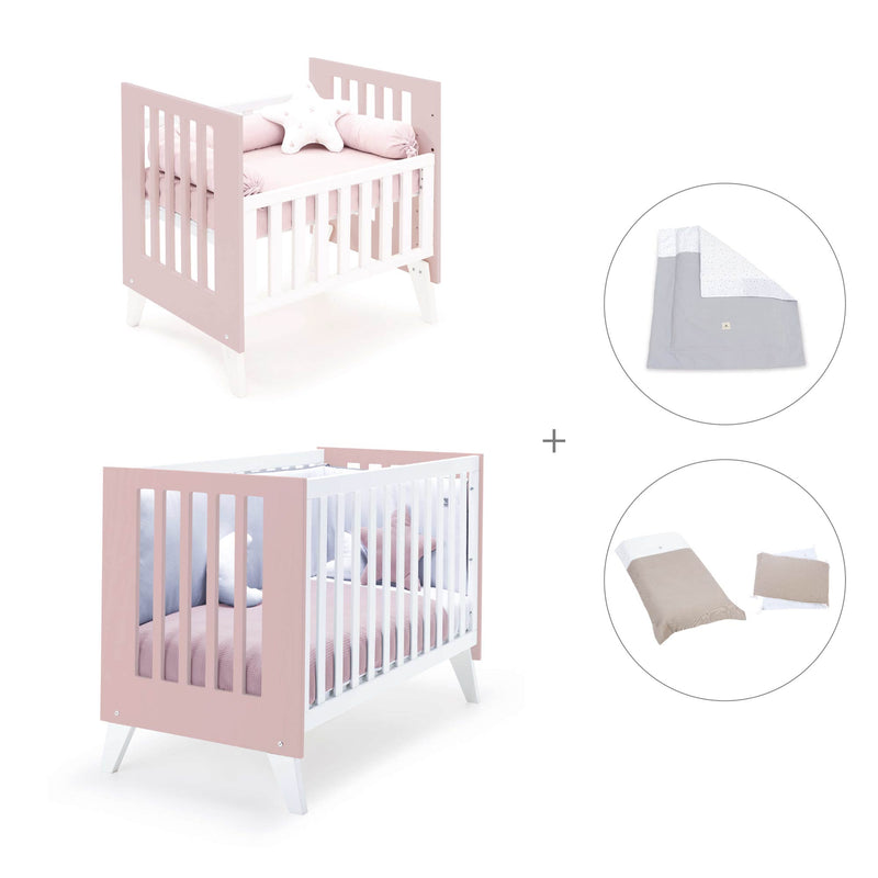 Minicuna y cuna todo en uno (7en1) blanca/rosa claro · Nexo Tre Flamingo C187T-M7742