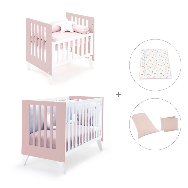 Minicuna y cuna todo en uno (7en1) blanca/rosa claro · Nexo Tre Flamingo C187T-M7742