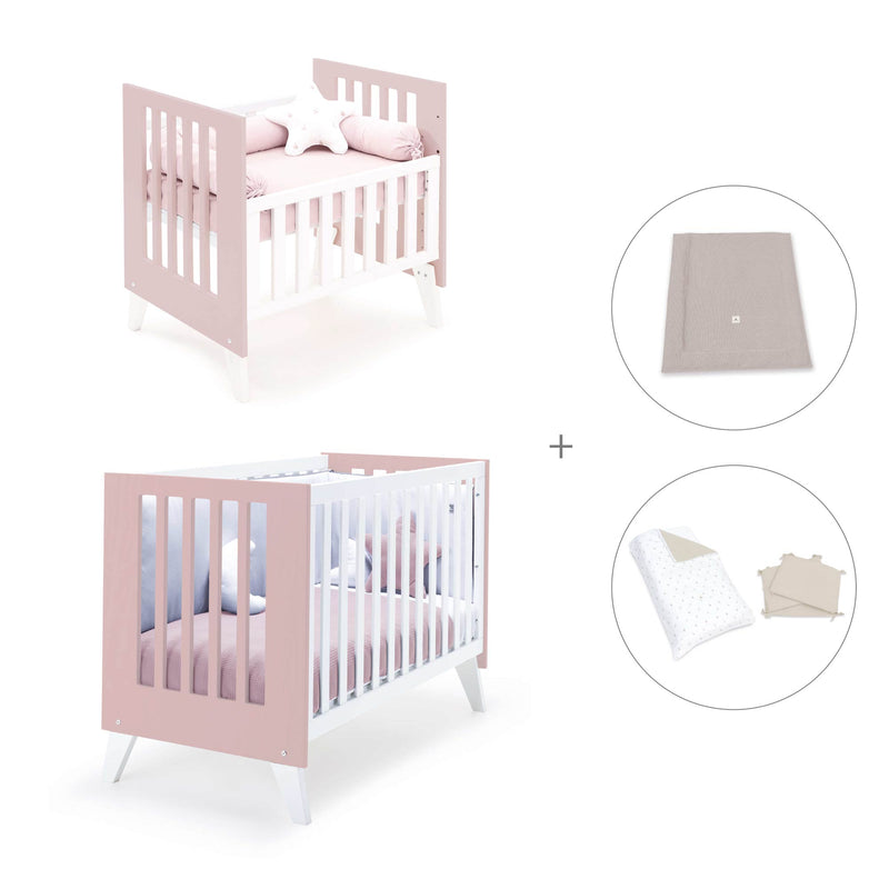 Minicuna y cuna todo en uno (7en1) blanca/rosa claro · Nexo Tre Flamingo C187T-M7742
