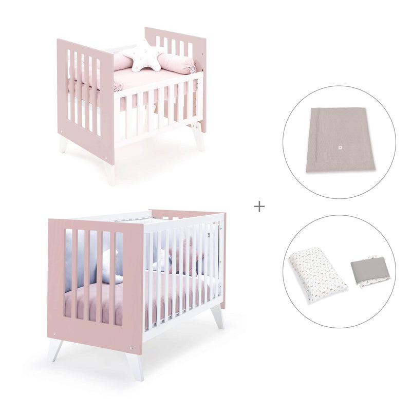 Minicuna y cuna todo en uno (7en1) blanca/rosa claro · Nexo Tre Flamingo C187T-M7742