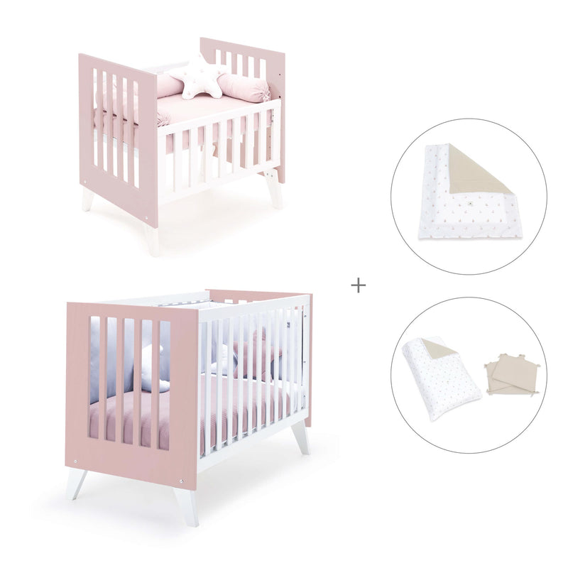 Minicuna y cuna todo en uno (7en1) blanca/rosa claro · Nexo Tre Flamingo C187T-M7742