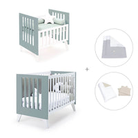 Minicuna y cuna todo en uno (7en1) blanca/verde eucalipto · Nexo Tre Eucalyptus C187T-M7757