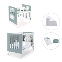 Minicuna y cuna todo en uno (7en1) blanca/verde eucalipto · Nexo Tre Eucalyptus C187T-M7757