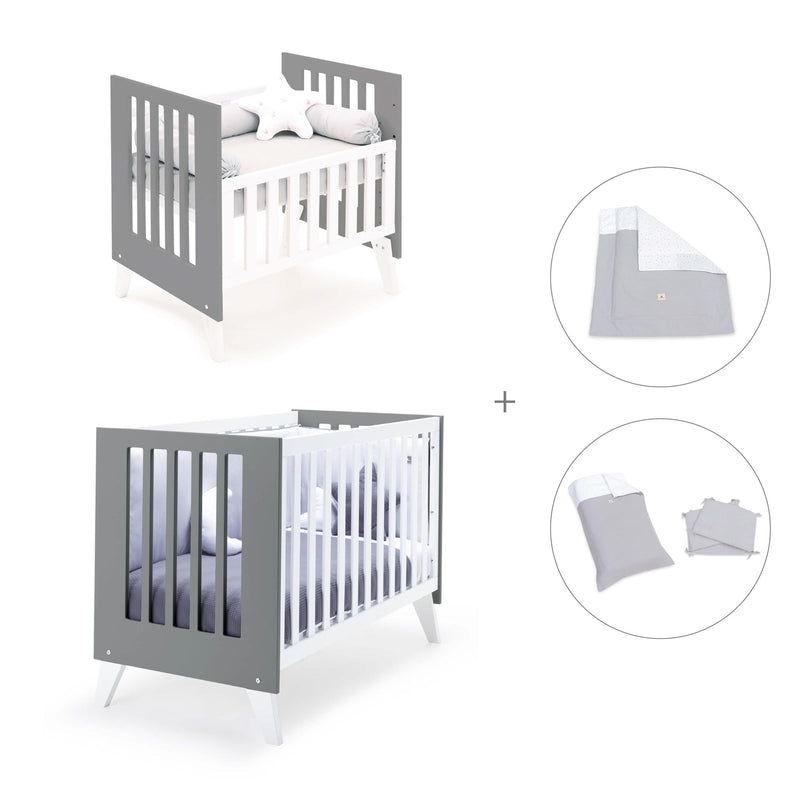 Minicuna y cuna todo en uno (7en1) blanca/antracita · Nexo Tre Antracita C187T-M7758