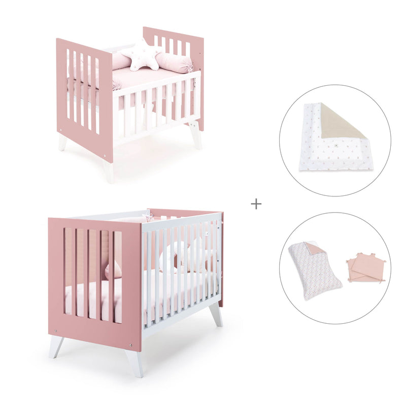 Minicuna y cuna todo en uno (7en1) blanca/rosa · Nexo Tre Quarzo C187T-M7759