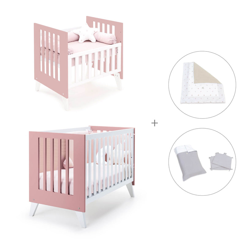Minicuna y cuna todo en uno (7en1) blanca/rosa · Nexo Tre Quarzo C187T-M7759