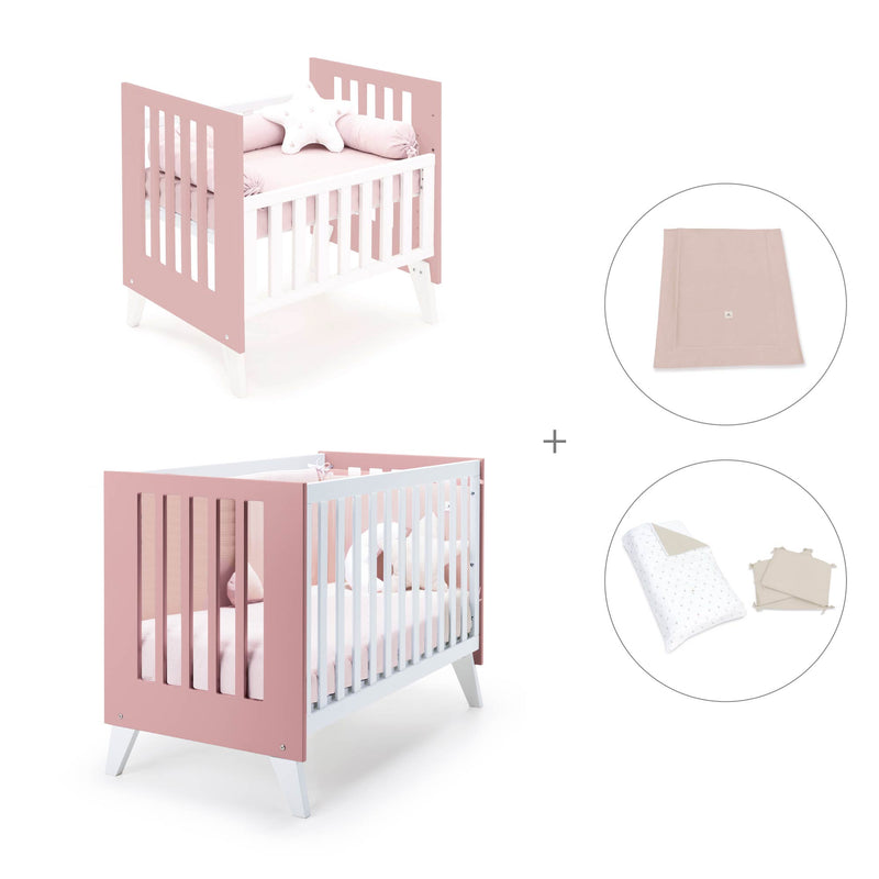 Minicuna y cuna todo en uno (7en1) blanca/rosa · Nexo Tre Quarzo C187T-M7759