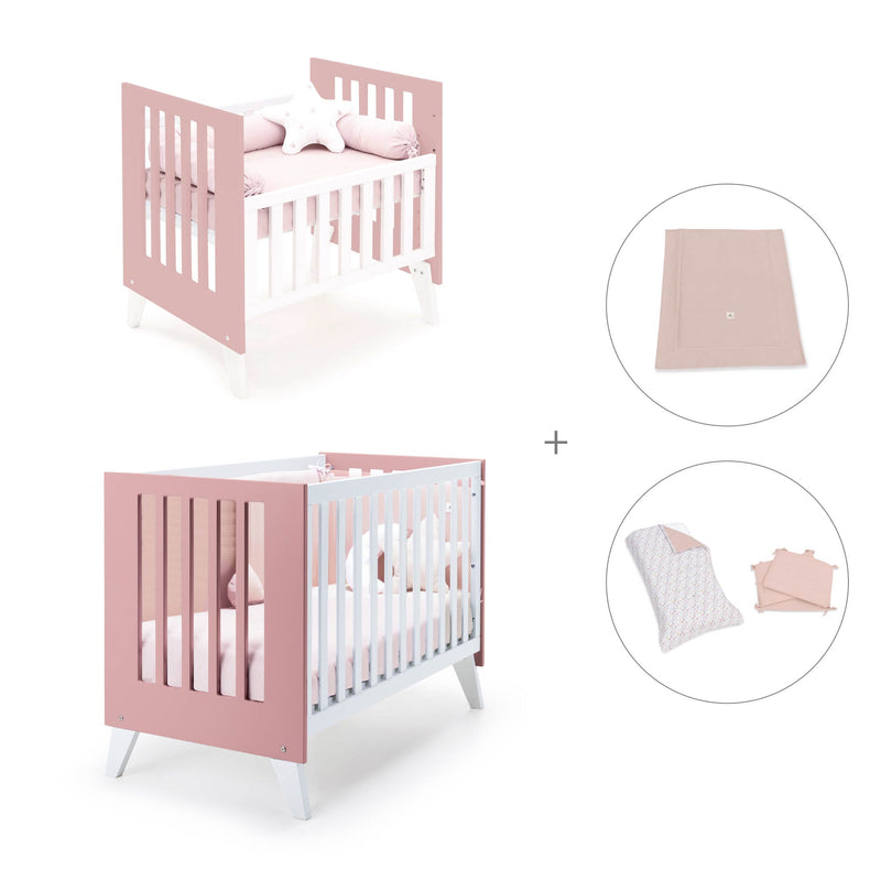 Minicuna y cuna todo en uno (7en1) blanca/rosa · Nexo Tre Quarzo C187T-M7759