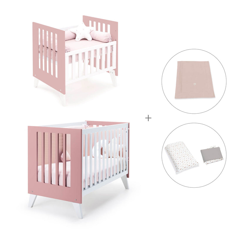 Minicuna y cuna todo en uno (7en1) blanca/rosa · Nexo Tre Quarzo C187T-M7759