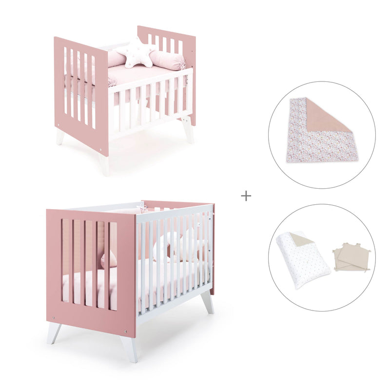 Minicuna y cuna todo en uno (7en1) blanca/rosa · Nexo Tre Quarzo C187T-M7759