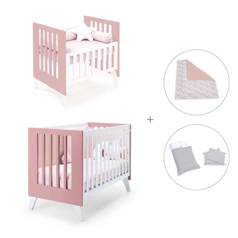 Minicuna y cuna todo en uno (7en1) blanca/rosa · Nexo Tre Quarzo C187T-M7759