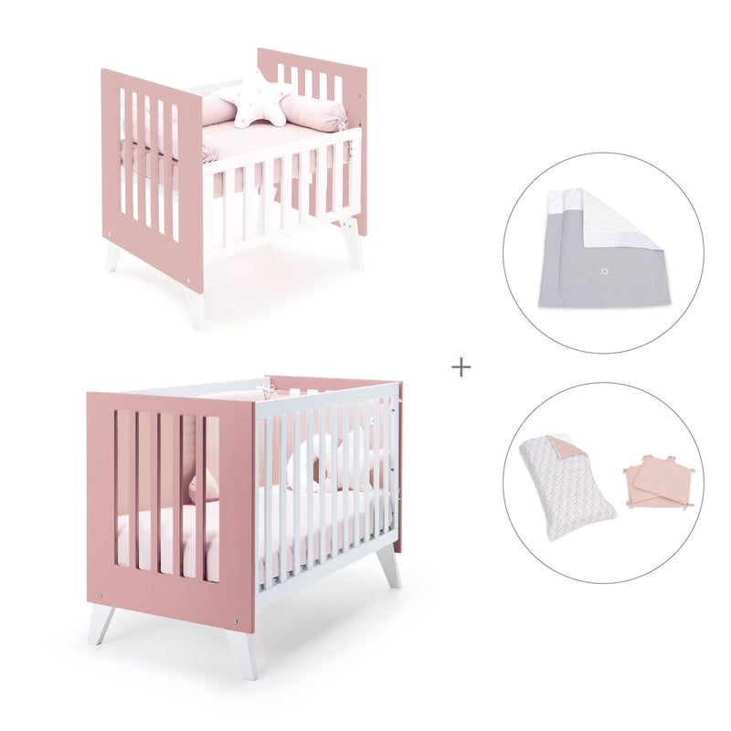 Minicuna y cuna todo en uno (7en1) blanca/rosa · Nexo Tre Quarzo C187T-M7759