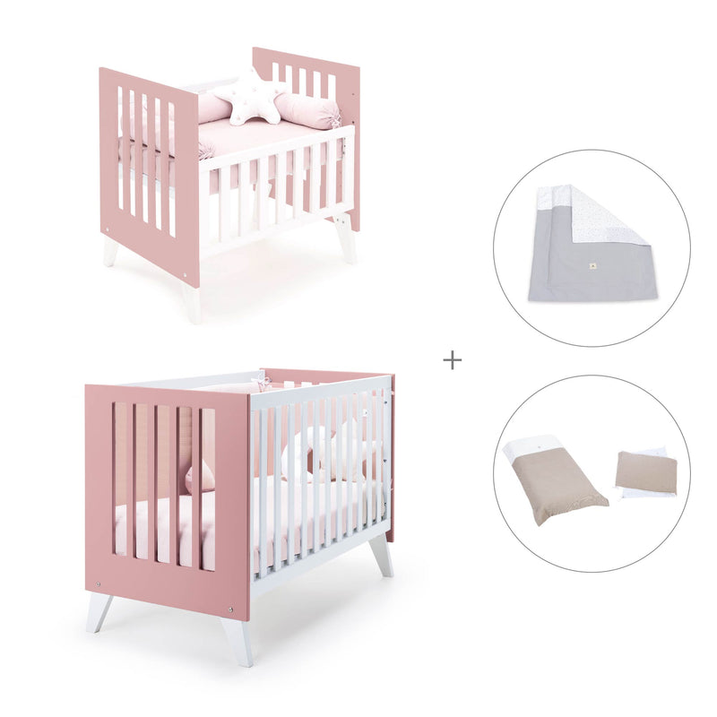 Minicuna y cuna todo en uno (7en1) blanca/rosa · Nexo Tre Quarzo C187T-M7759